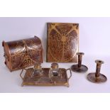 A LATE 19TH CENTURY FRENCH SECESSIONIST MOVEMENT ROSEWOOD DESK SET decorated in brass with foliage