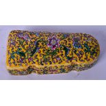 A 20TH CENTURY CHINESE FAMILLE JAUNE PORCELAIN BOX AND COVER, decorated with extensive foliage and