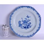 A LARGE EARLY 18TH CENTURY CHINESE BLUE AND WHITE OCTAGONAL PLATE painted with blue sprays of