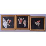 A SET OF THREE CHINESE SILK WORK PANELS, one depicting a boy with a butterfly, together with a