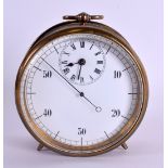 A SMALL EDWARDIAN BRASS AND ENAMEL CIRCULAR CENTRE SECONDS DESK CLOCK with unusual large seconds