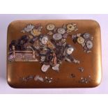 A GOOD 19TH CENTURY JAPANESE MEIJI PERIOD SHIBAYAMA GOLD LACQUERED BOX AND COVER decorated with