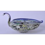 A LARGE ABSTRACT MURANO GLASS BOWL IN THE FORM OF A BIRD, probably a swan with speckled