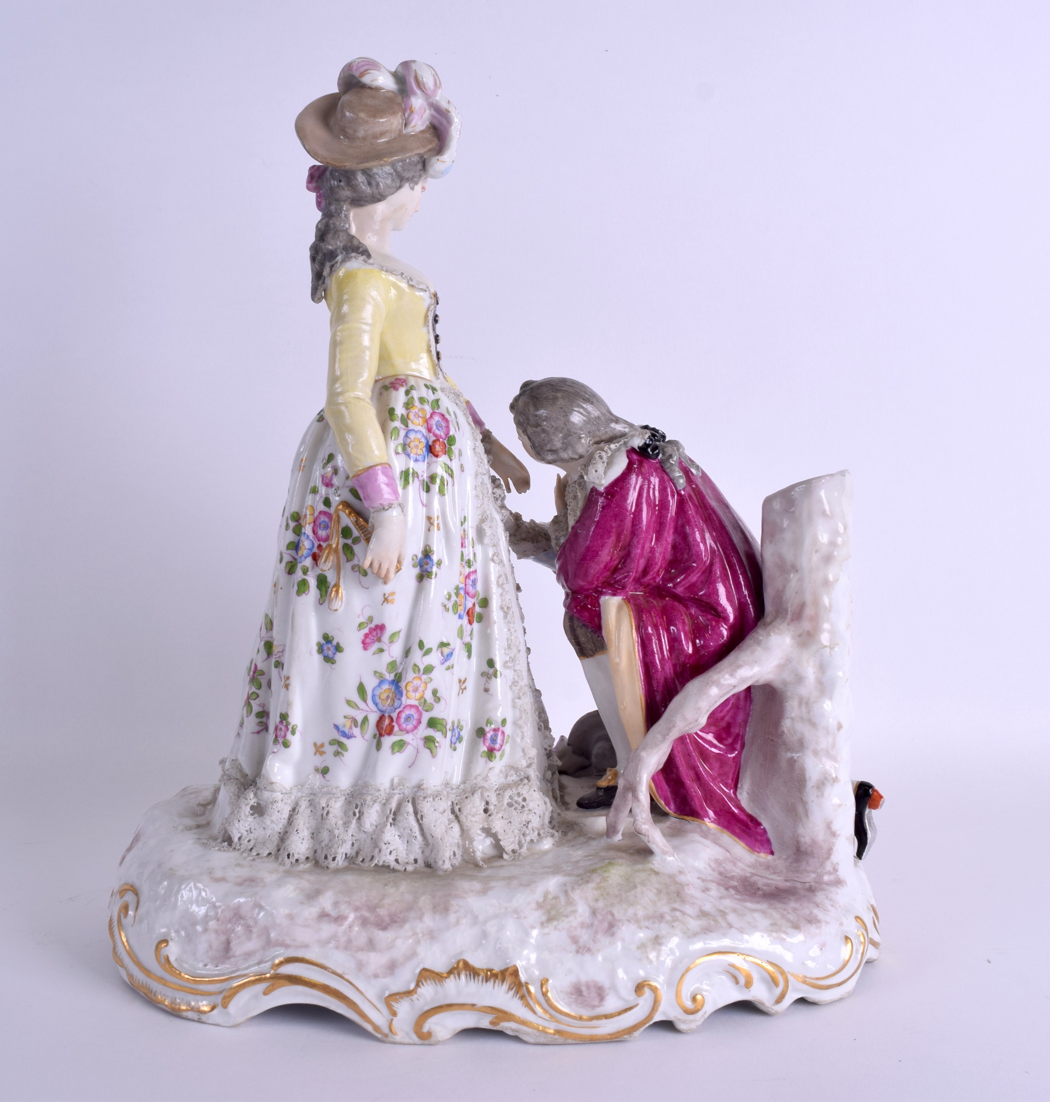 A LARGE 19TH CENTURY GERMAN DRESDEN PORCELAIN FIGURAL GROUP modelled as a male kneeling before a - Image 4 of 5