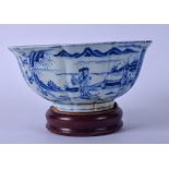 A LARGE CHINESE BLUE AND WHITE PORCELAIN BOWL BEARING XUANDE MARKS, decorated with figures in a