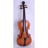 A TWO PIECE BACK VIOLIN with label to interior 'Repaired in Dundee 1924'. 54 cm long. Minor chips