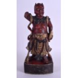 AN 18TH/19TH CENTURY CHINESE FIGURE POLYCHROMED FIGURE OF A GOD modelled upon a square form base. 27