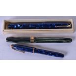 THREE GOLD NIB FOUNTAIN PENS, with imitation hardstone design to body.(3)