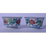 A PAIR OF 20TH CENTURY CHINESE DOUCAI PORCELAIN TEA BOWLS BEARING YONGZHENG MARKS, decorated with