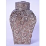 AN EARLY 20TH CENTURY JAPANESE MEIJI PERIOD SILVERED COPPER TEA CADDY, decorated with extensive
