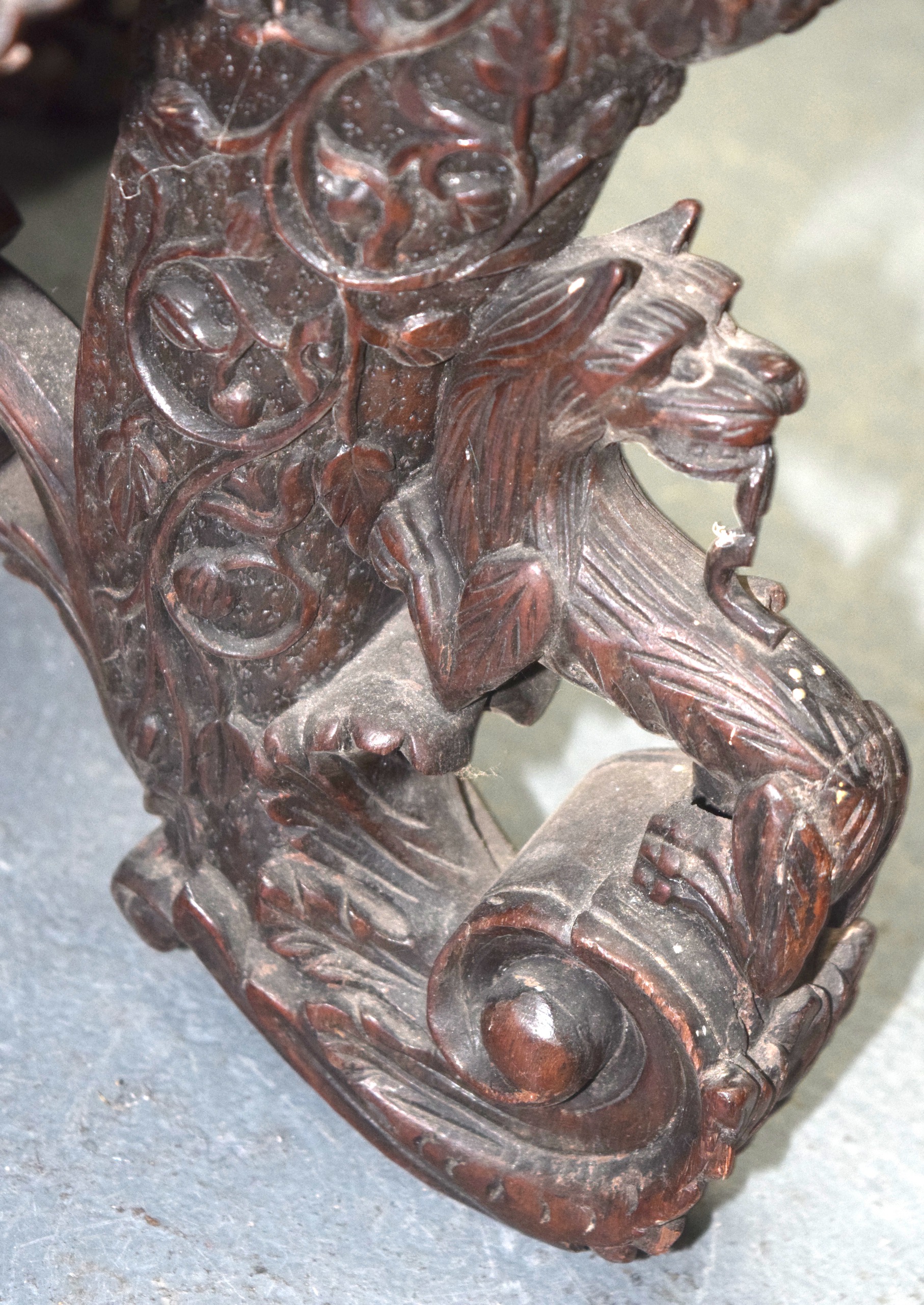 A MID 19TH CENTURY BURMESE CARVED SCROLLING HARDWOOD STAND. 45 cm x 45 cm. - Image 5 of 5