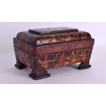 A GOOD 18TH CENTURY PERSIAN LACQUERED QAJAR BOX AND COVER painted with females within interiors