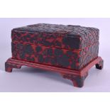 A FINE 19TH CENTURY JAPANESE MEIJI PERIOD CINNABAR LACQUER BOX AND COVER upon a fitted stand, finely