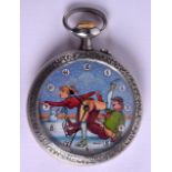 AN UNUSUAL DOXA EROTIC POCKET WATCH the dial painted with an Austrian male fighting the elements &