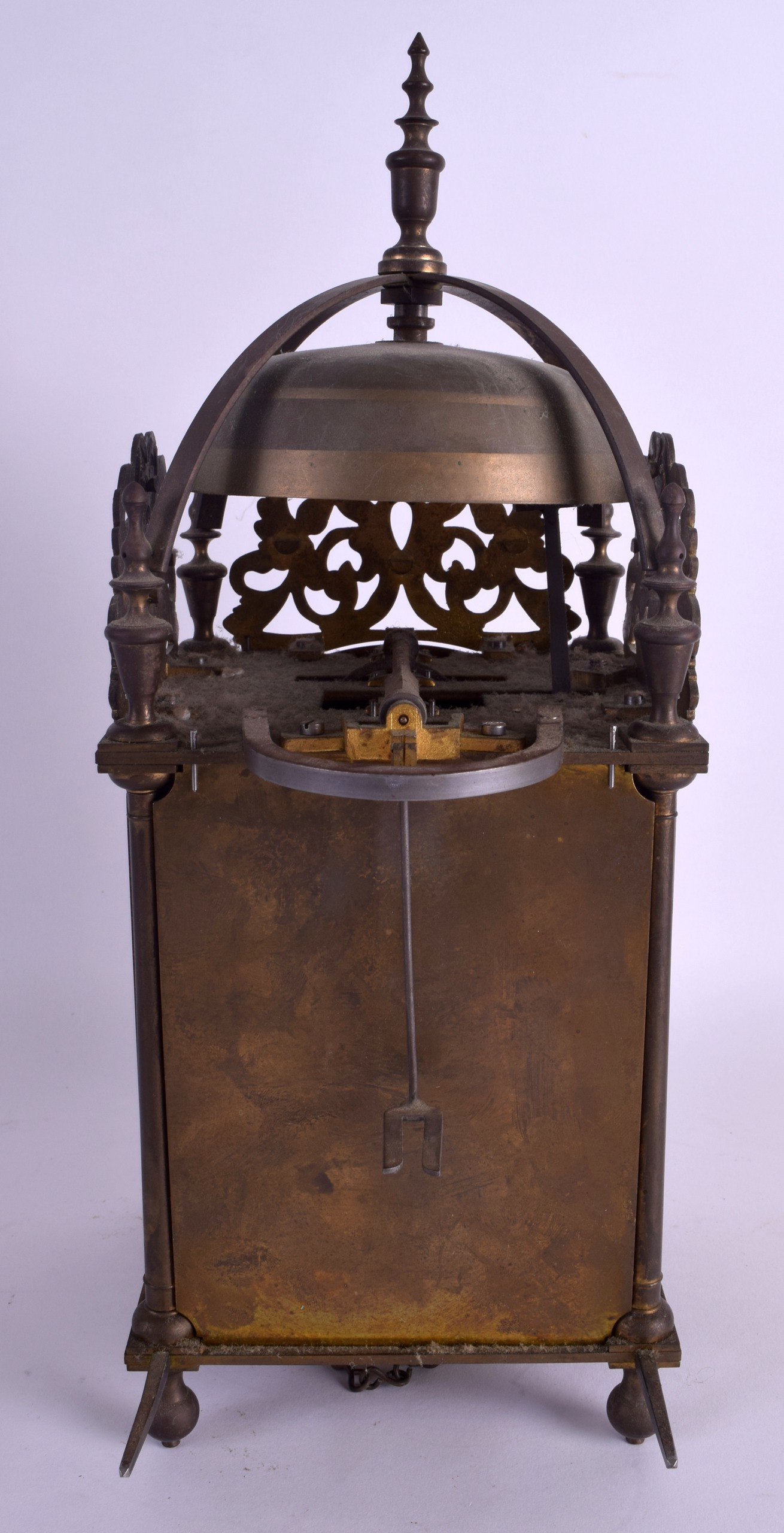 A BRASS LANTERN CLOCK by Thomas Moore of Ipswich, decorated with open work foliage. 37 cm x 15 cm. - Image 5 of 6