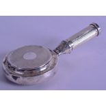 A RARE VINTAGE SILVER PLATED MUSICAL COMPACT with engine turned body and handle. 12.5 cm long.
