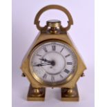 A RARE 19TH CENTURY FRENCH BRONZE INDUSTRIAL ANGULAR CARRIAGE CLOCK unusually inset with a