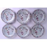 A GOOD SET OF SIX 18TH CENTURY CHINESE EXPORT FAMILLE ROSE PLATES Qianlong, painted with two birds