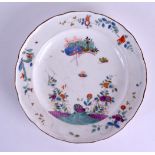 AN 18TH CENTURY ENGLISH MEISSEN STYLE SCALLOPED PLATE possibly Chelsea or Derby, painted with