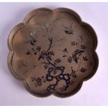 A RARE 19TH CENTURY CHINESE ENAMELLED PAKTONG BRONZE TRAY of shaped form, decorated with figures and