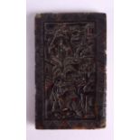 A MID 19TH CENTURY CHINESE CANTON CARVED TORTOISESHELL NOTE PAD Qing, decorated with figures in