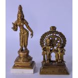 A 20TH CENTURY INDIAN BRONZE BUDDHA ON STEPPED BASE, together with a smaller earlier figure. Largest