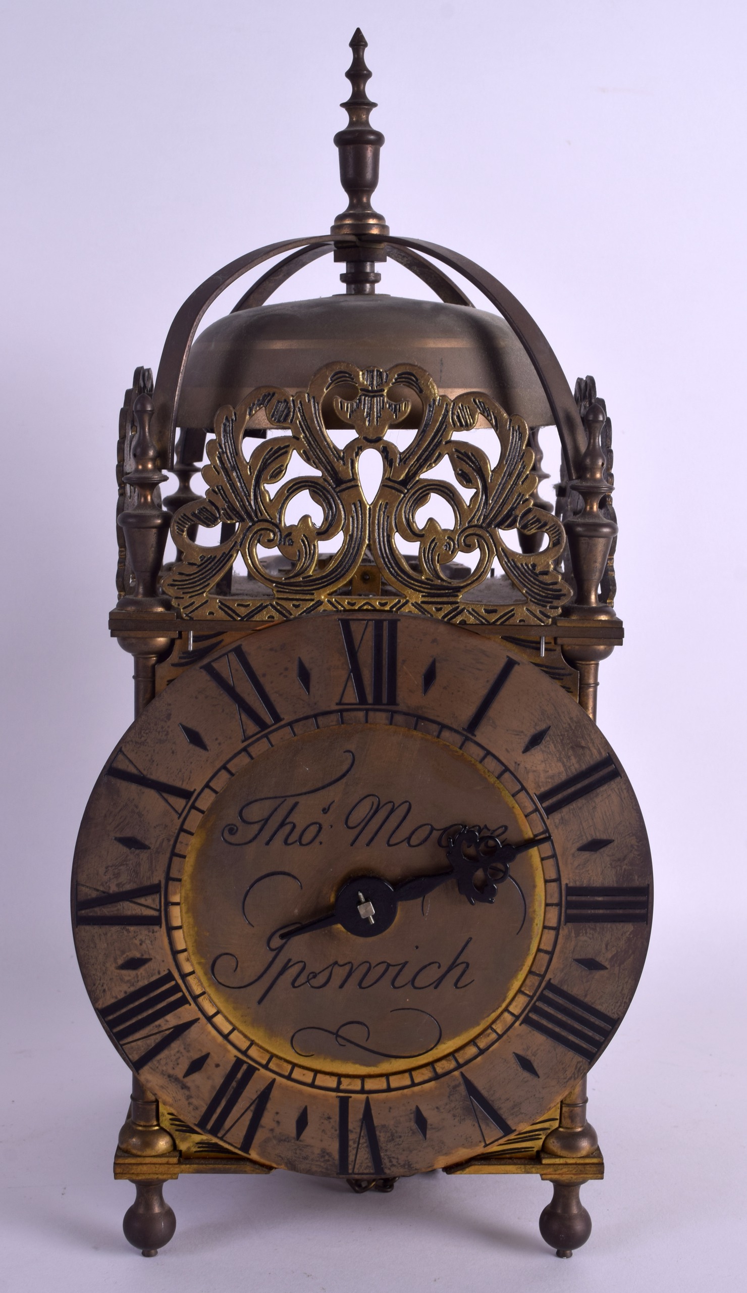 A BRASS LANTERN CLOCK by Thomas Moore of Ipswich, decorated with open work foliage. 37 cm x 15 cm. - Image 2 of 6