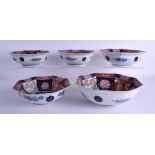A SET OF FIVE EARLY 19TH CENTURY JAPANESE EDO PERIOD IMARI BOWLS in various forms and sizes. Largest