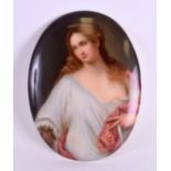 A LATE 19TH CENTURY GERMAN PORCELAIN PLAQUE painted with a female wearing a white and red robe. 11