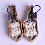 A PAIR OF 19TH CENTURY CHINESE CARVED IVORY EARRINGS Qing, unusually in original fitted box. Ivory