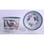 A 19TH CENTURY CHINESE FAMILLE ROSE JARDINIERE ON STAND painted with birds and foliage. 11 cm