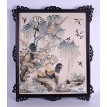 A FINE 19TH CENTURY FRAMED CHINESE SILKWORK PANEL OF BIRDS Qing, depicting various cockerel,