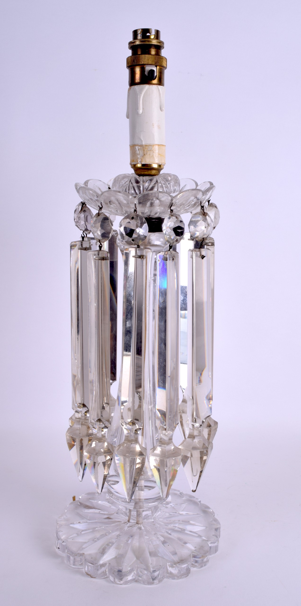 A LARGE EARLY 19TH CENTURY ENGLISH GLASS TABLE LUSTRE with hanging drops. 35 cm high. - Image 2 of 2