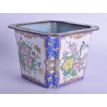 A 19TH CENTURY CHINESE CANTON ENAMEL SQUARE FORM PLANTER Qing, painted with butterflies and foliage.