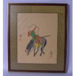 AN EARLY 20TH CENTURY CHINESE WATERCOLOUR ON SILK, depicting an archer on horseback, signed. Total