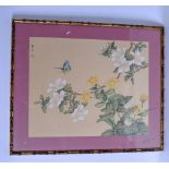 AN EARLY 20TH CENTURY CHINESE WATERCOLOUR ON SILK, depicting a butterfly amongst foliage. 42 cm x 33