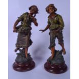 AFTER MOREAU, large pair of spelter figures, formed as a young male and female. 45 cm high.