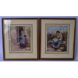 AFTER MYLES BIRKET FOSTER (1825-1899), framed pair chromolithographs, a seated female, together with