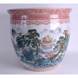 A VERY LARGE CHINESE REPUBLICAN PERIOD FAMILLE ROSE JARDINIERE painted with extensive landscapes