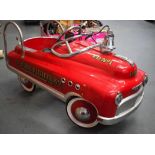 A LARGE VINTAGE CHILD'S RIDE ON FIRE TRUCK PEDAL CAR, "Fire Fighter ENG 23". 94 cm long.