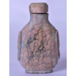 A 19TH CENTURY CHINESE CARVED HARDSTONE SNUFF BOTTLE AND STOPPER, with marbled type body. 5.1 cm