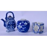 AN EARLY 20TH CENTURY JAPANESE BLUE AND WHITE PORCELAIN PLANTERS together with a ginger jar and a