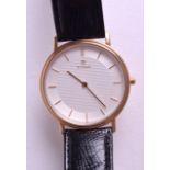 A 9CT TITAN GENTLEMANS WRISTWATCH with white face and gilt numerals. 3 cm diameter.