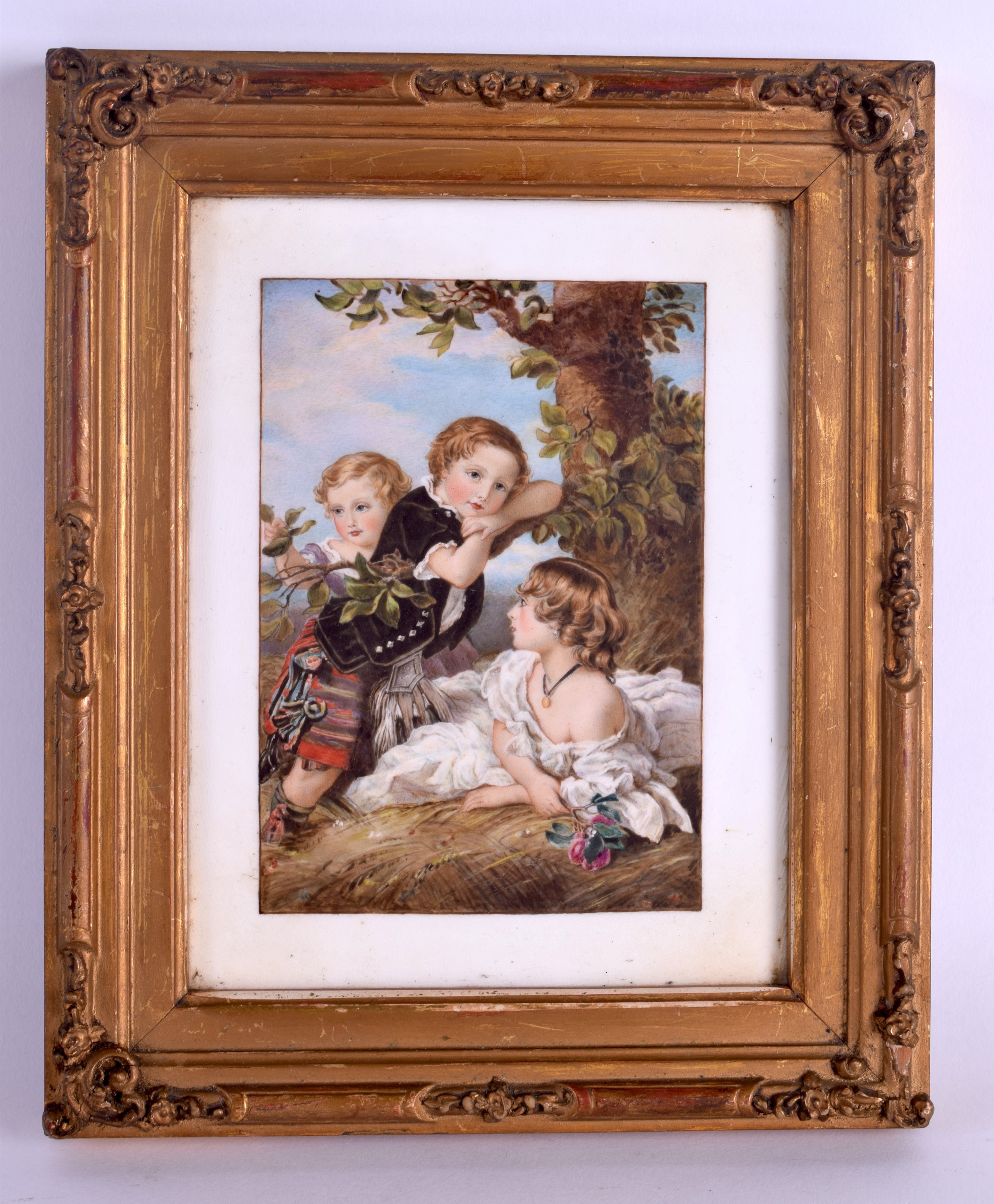 A 19TH CENTURY ENGLISH PORCELAIN PLAQUE of Scottish interest, painted with a young boy in highland
