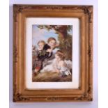 A 19TH CENTURY ENGLISH PORCELAIN PLAQUE of Scottish interest, painted with a young boy in highland