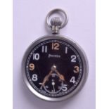 AN UNUSUAL HELVETIA MILITARY POCKET WATCH with black dial and orange numerals. 5 cm diameter.