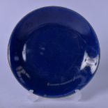 A GOOD 18TH CENTURY CHINESE BLUE GLZED DISH BEARING QIALONG MARKS AND OF THE PERIOD, decorated
