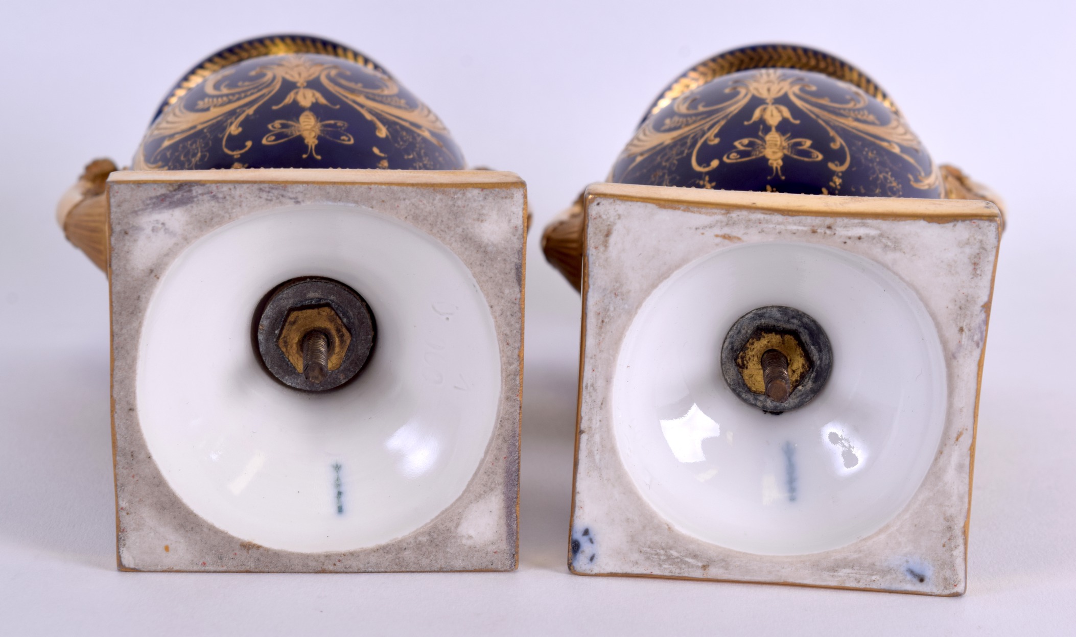 A FINE PAIR OF MID 19TH CENTURY TWIN HANDLED BERLIN VASES painted with female portraits under a - Image 3 of 3