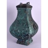 A CHINESE HAN DYNASTY BRONZE RITUAL WINE VESSEL 206 BC – AD 220, Fang Hu, the faceted vessel with