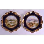 A FINE PAIR OF AYNSLEY PLATES painted with scenes of Bridge of Don & Dungaggan by J Birbeck. 24 cm